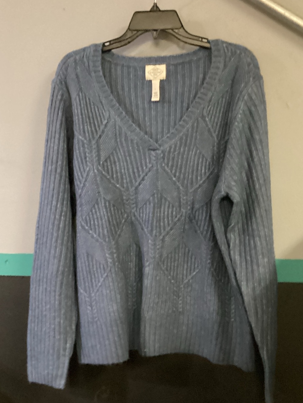 St. John's Bay Soft Blue V-Neck Cable Sweater
